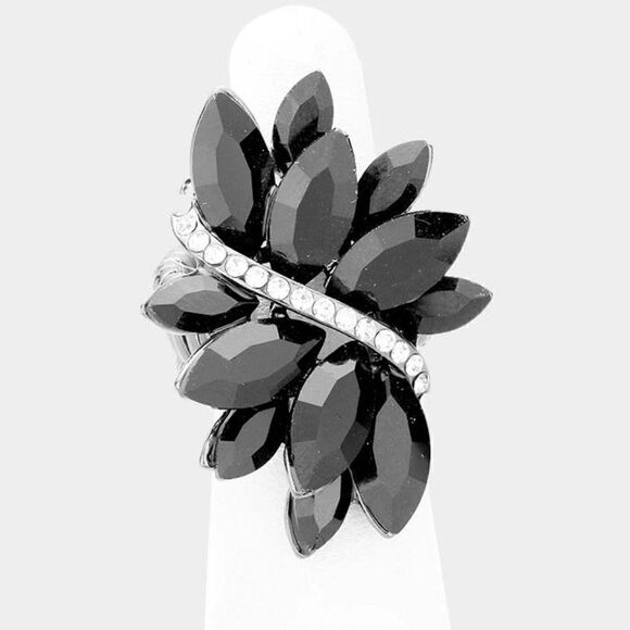 Marquise Jet Black Crystal Cluster Stretch Ring - Picture 4 of 6